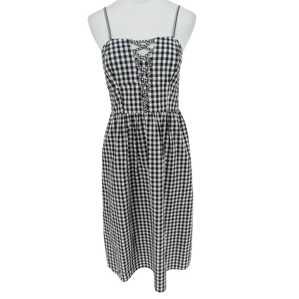 Express Gingham Midi Dress S Black White Cotton Preppy Cottage Picnic Retro Chic